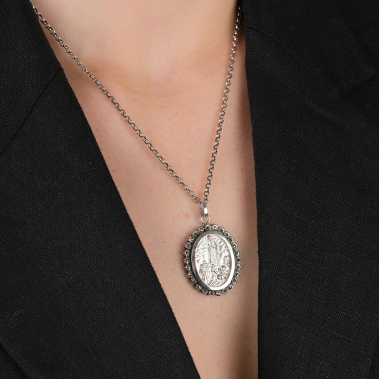Necklace Our Lady of Fátima XL Marcasites in Silver