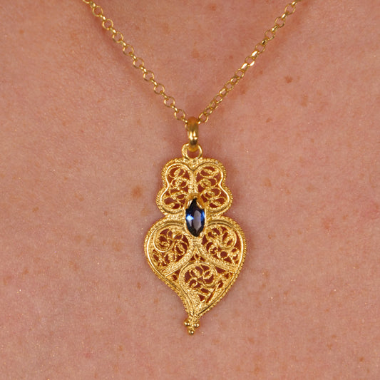 Necklace Heart of Viana Blue in Gold Plated Silver