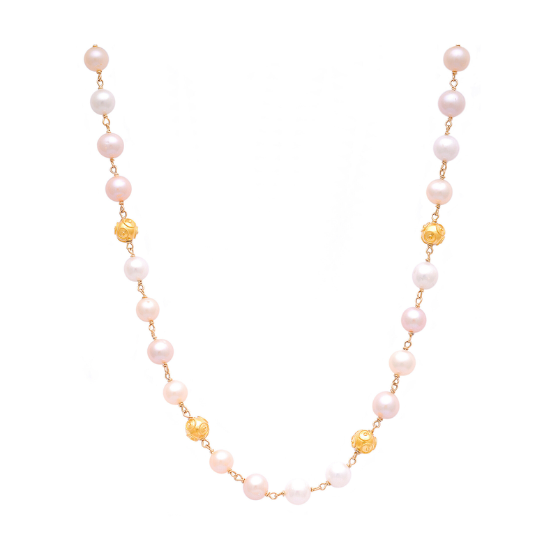 Colar Contas de Viana em Ouro 19,2Kt com Pérolas