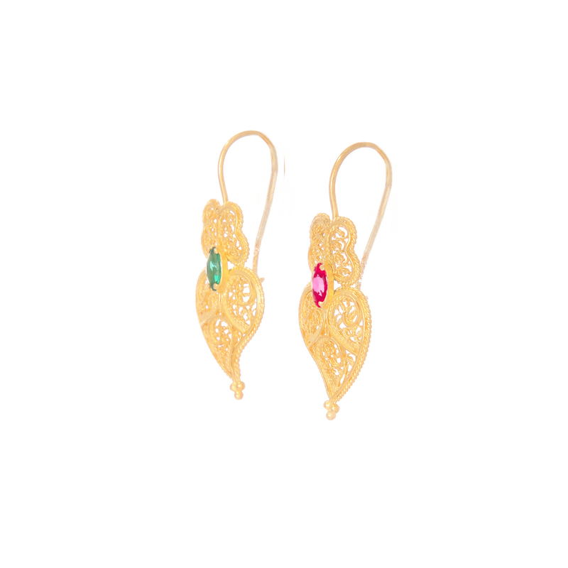 Boucles d'Oreilles Cœur de Viana Portugal en Argent Plaqué Or
