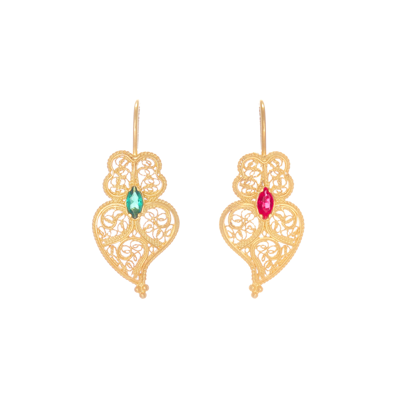 Boucles d'Oreilles Cœur de Viana Portugal en Argent Plaqué Or