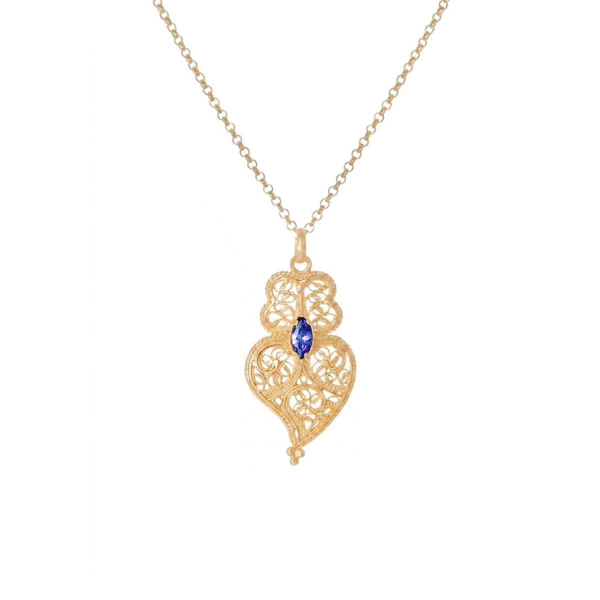 Collar Corazón de Viana Azul de Plata Bañada en Oro
