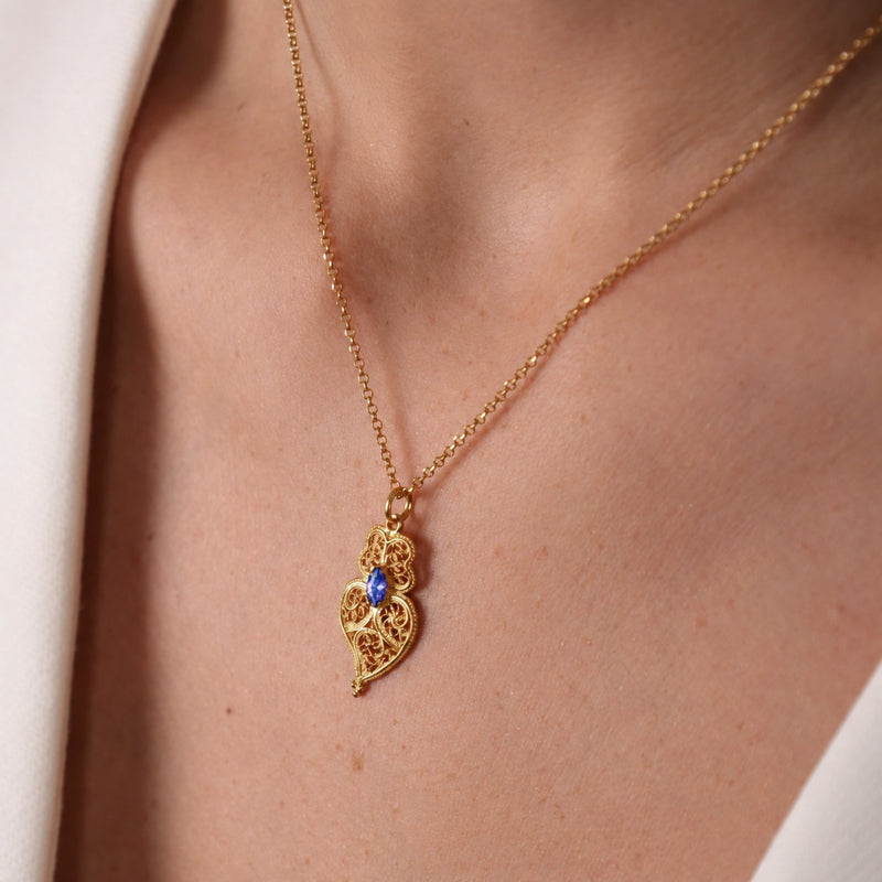 Collar Corazón de Viana Azul de Plata Bañada en Oro