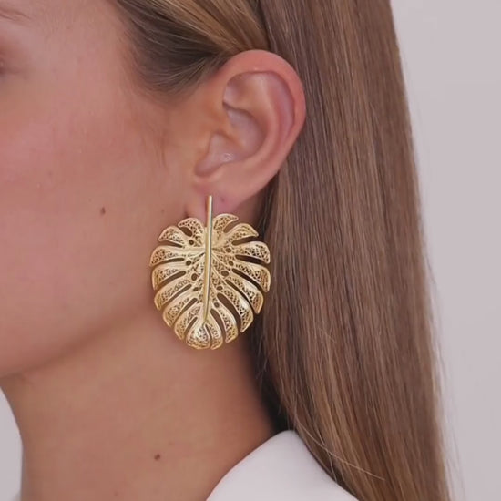 Earrings Monstera XL in Gold Plated Silver