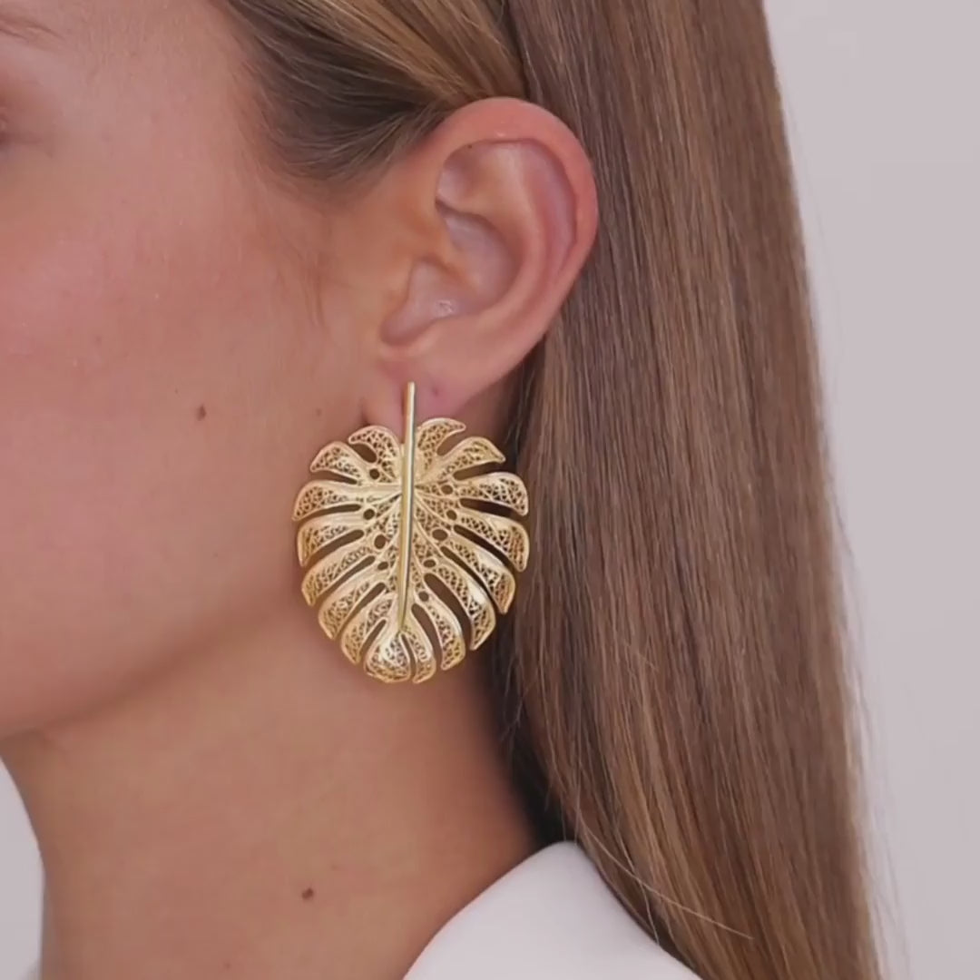 Earrings Monstera XL in Gold Plated Silver