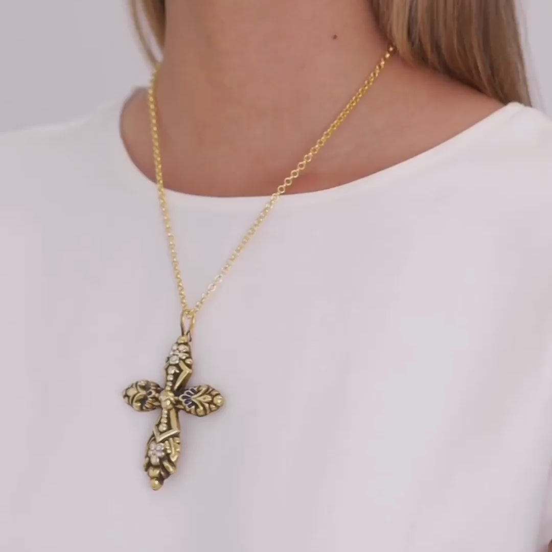 Pendant Baroque Cross XL in Gold Plated Silver