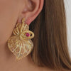Earrings Heart Snake Red in Gold Plated Silver