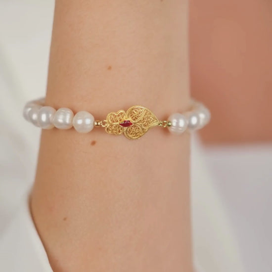 Bracelet Heart of Viana Red in Gold Plated Silver