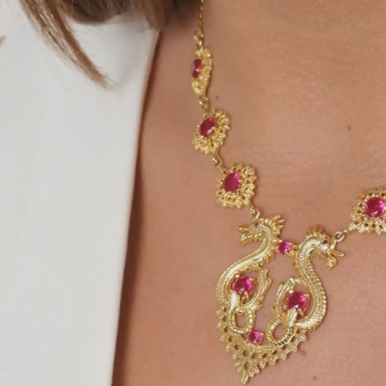 Necklace Queen Dragon Red in Gold Plated Silver