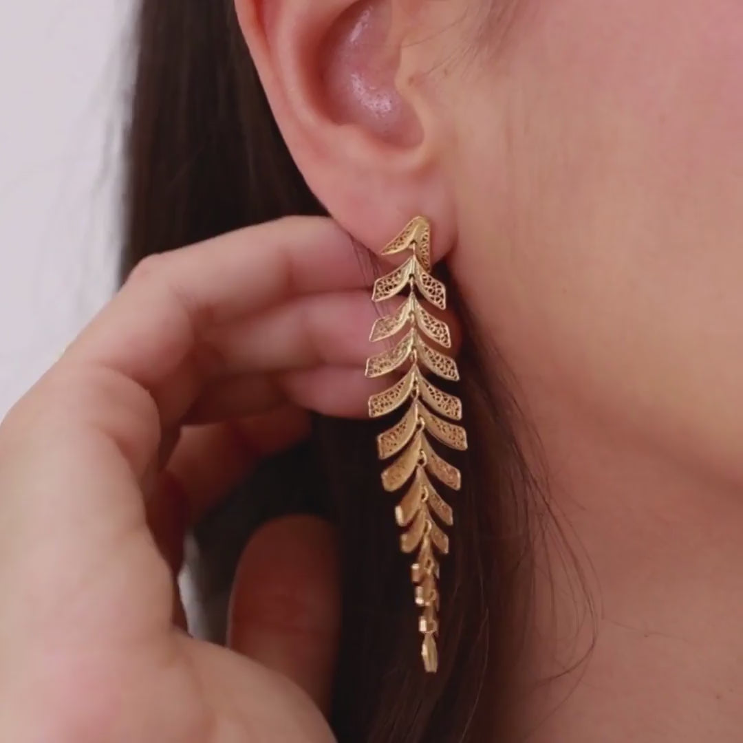 Earrings Palm Tree in Gold Plated Silver