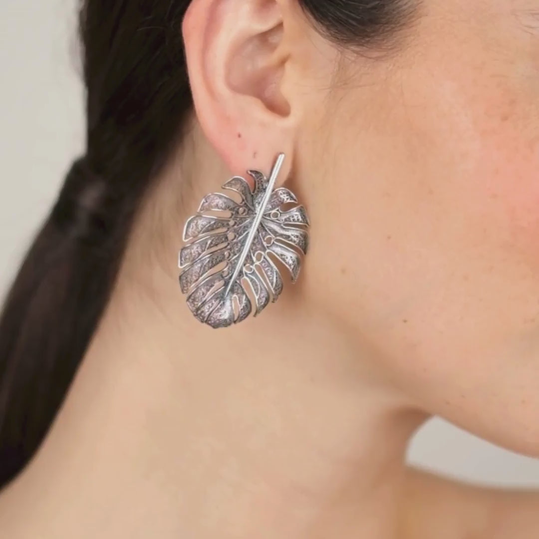 Earrings Monstera XL in Silver
