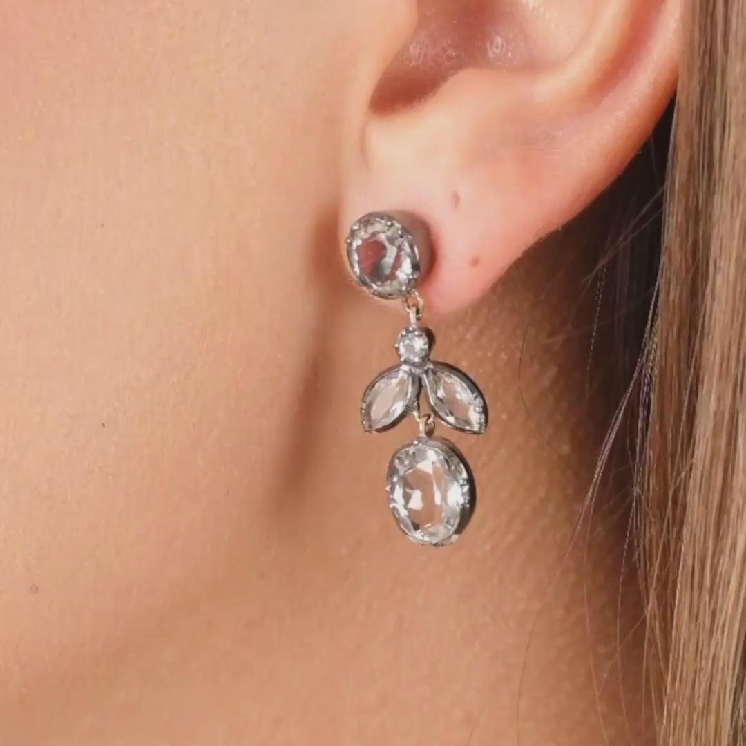 Earrings Leaf Rock Crystal in Silver and Gold