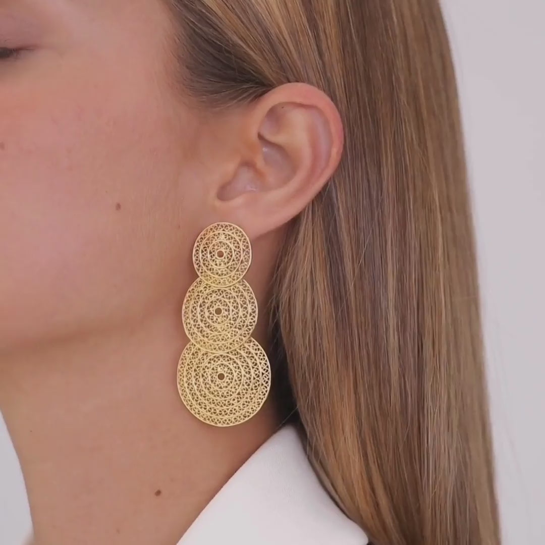 Earrings Three Circles in Gold Plated Silver