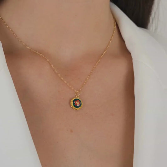 Necklace Green and Red Caramujo in Gold Plated Silver