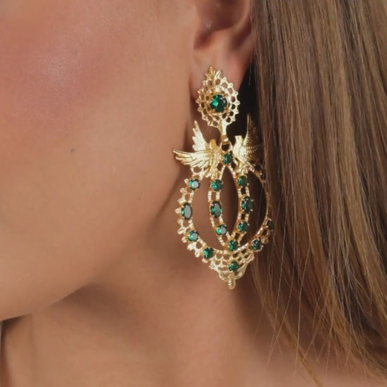 Earrings Queen Dove Green in Gold Plated Silver