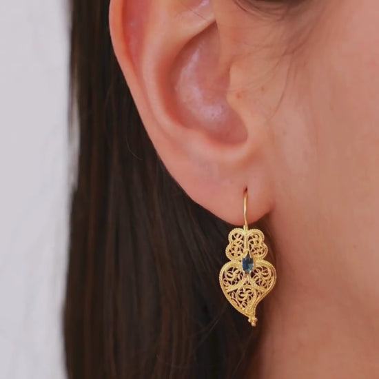 Earrings Heart of Viana Blue in Gold Plated Silver