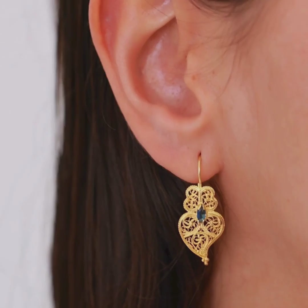 Earrings Heart of Viana Blue in Gold Plated Silver