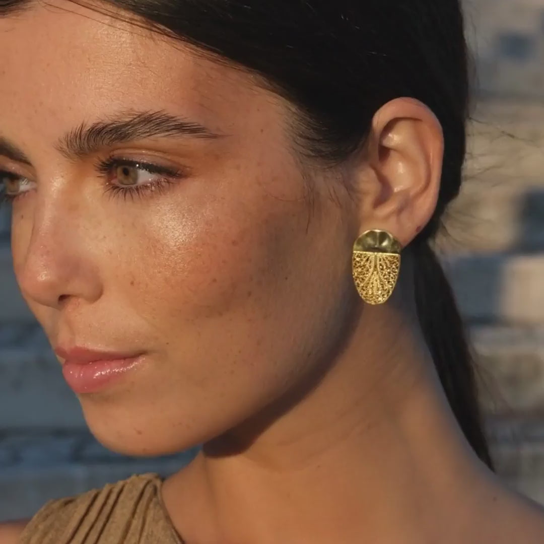 Earrings Oval Articulated in Gold Plated Silver