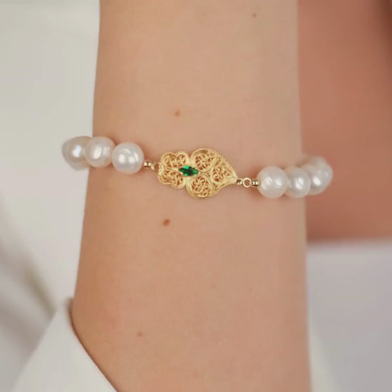 Bracelet Heart of Viana Green in Gold Plated Silver