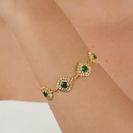 Bracelet Queen Green in Gold Plated Silver