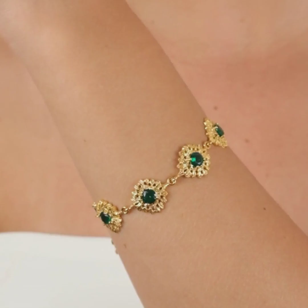 Bracelet Queen Green in Gold Plated Silver