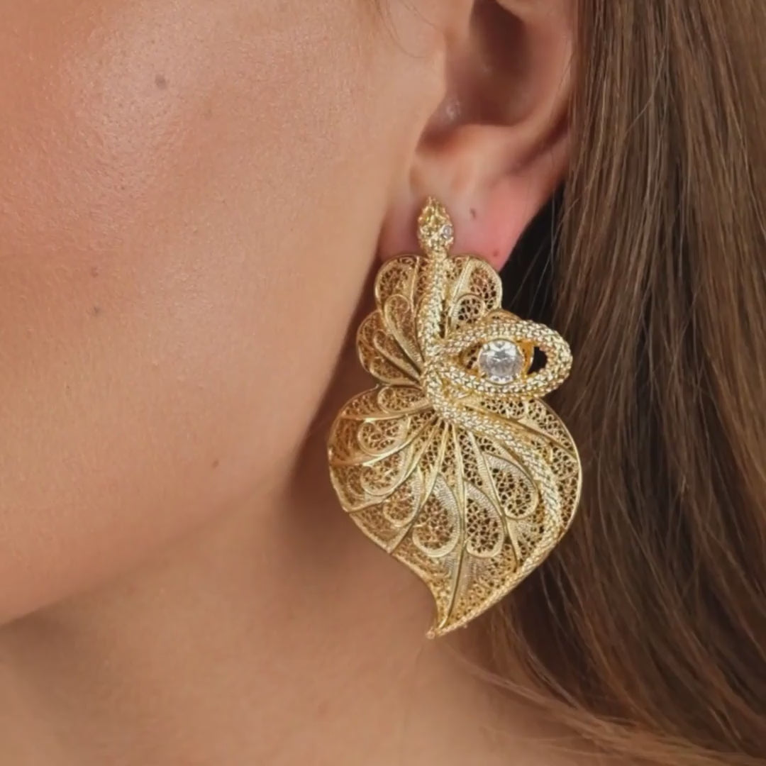Earrings Heart Snake Zirconia in Gold Plated Silver