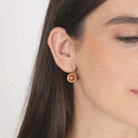 Earrings Red and Green Caramujo in Gold Plated Silver