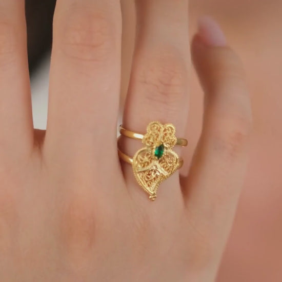 Ring Heart of Viana Green in Gold Plated Silver