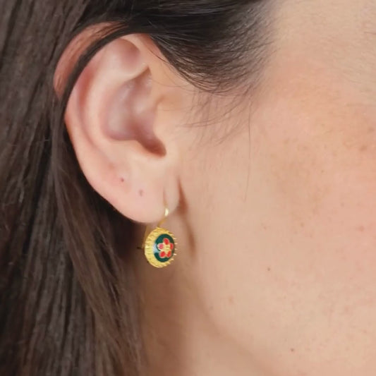 Earrings Green and Red Caramujo in Gold Plated Silver