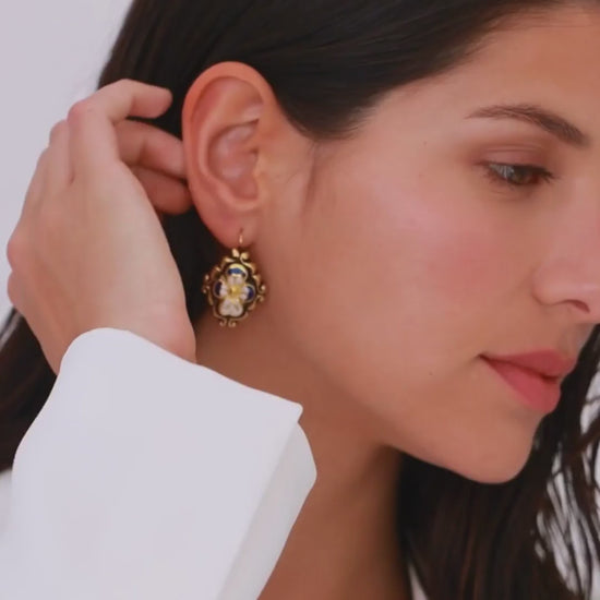 Earrings Baroque Blue Enamel in Gold Plated Silver