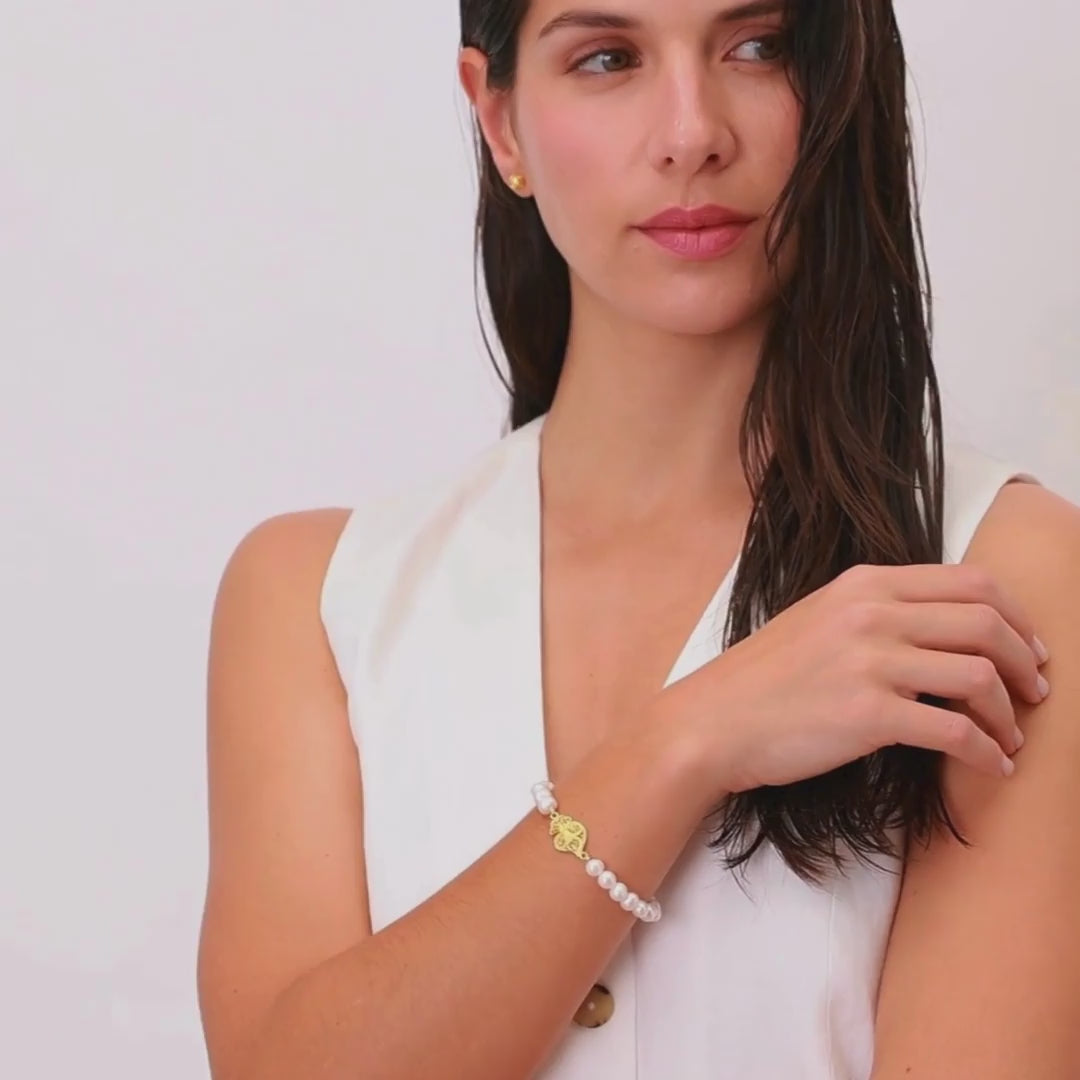 Bracelet Heart of Viana in Gold Plated Silver with Pearls