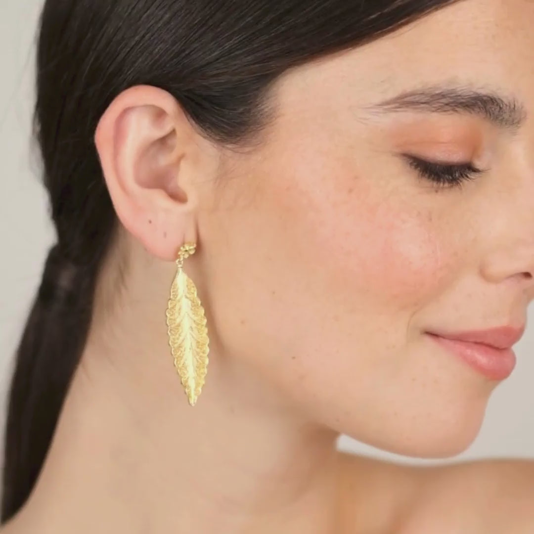 Earrings Leaf in Gold Plated Silver