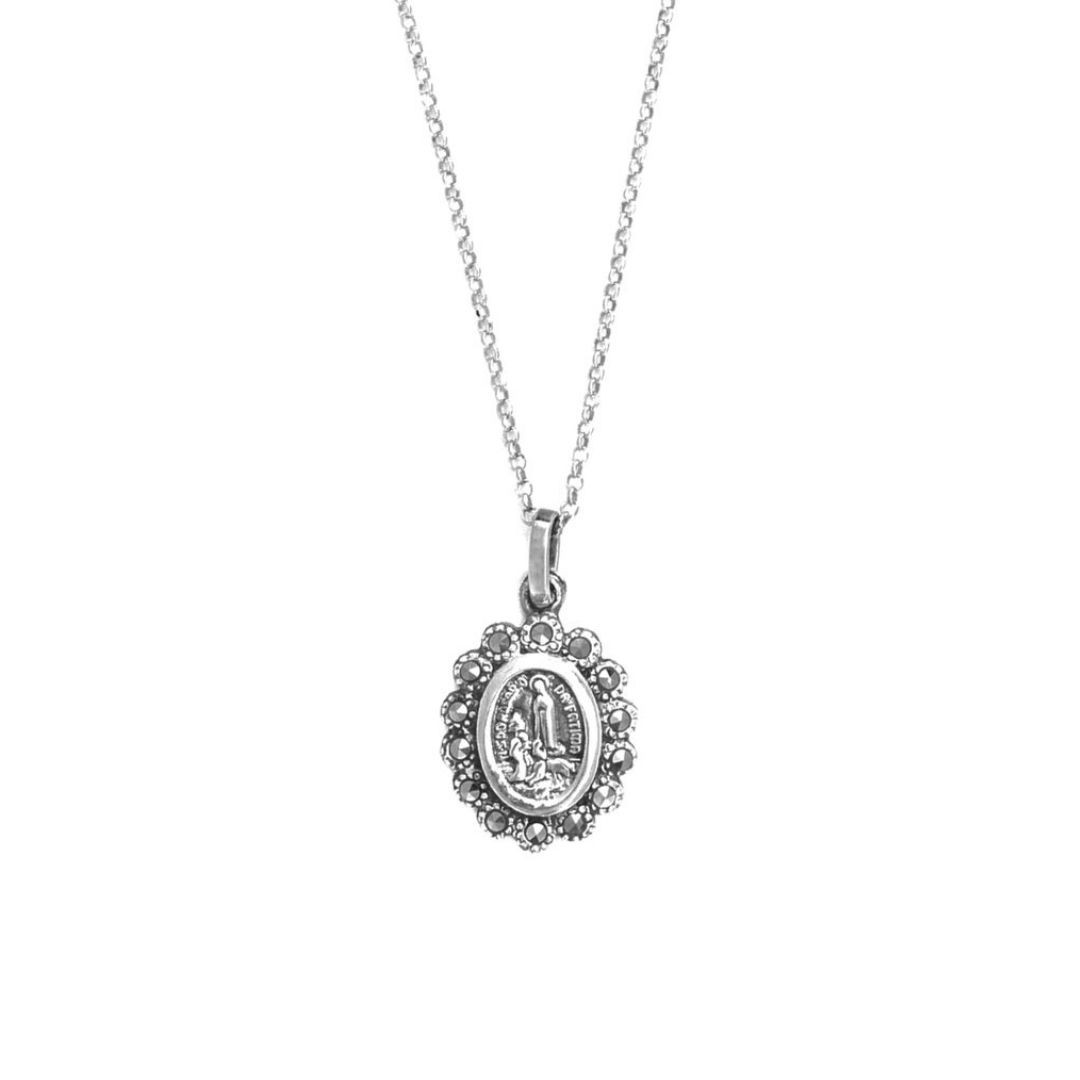 Black Friday Our Lady of Fátima with Marcasites Necklaces in Silver